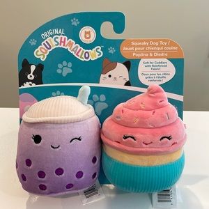 NWT 3.5” 2-pack Squeaky Squishmallow Dog Toys- Poplina the Boba & Deidre Cupcake